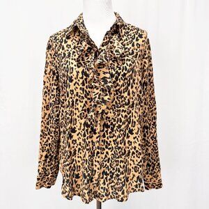J.Crew Women's Size 8 Silk Leopard Print Ruffles Blouse Top Shirt